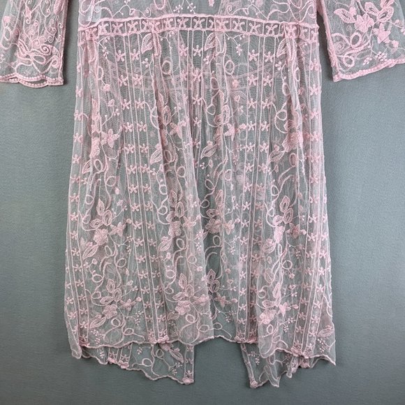 **SOLD**Indigo Poppy Duster Womens S/M Pink Boho Lace Kimono Floral Topper - Picture 6 of 12